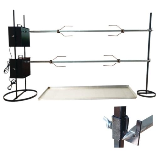 Girarrosto sardo elettrico Gigante con 2 motori spiedi fermacarne e leccarda portata kg.45